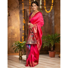 Generic Women's Silk Blend Zari Woven Saree With Unstitched Blouse 5.5Mtr (Pink)