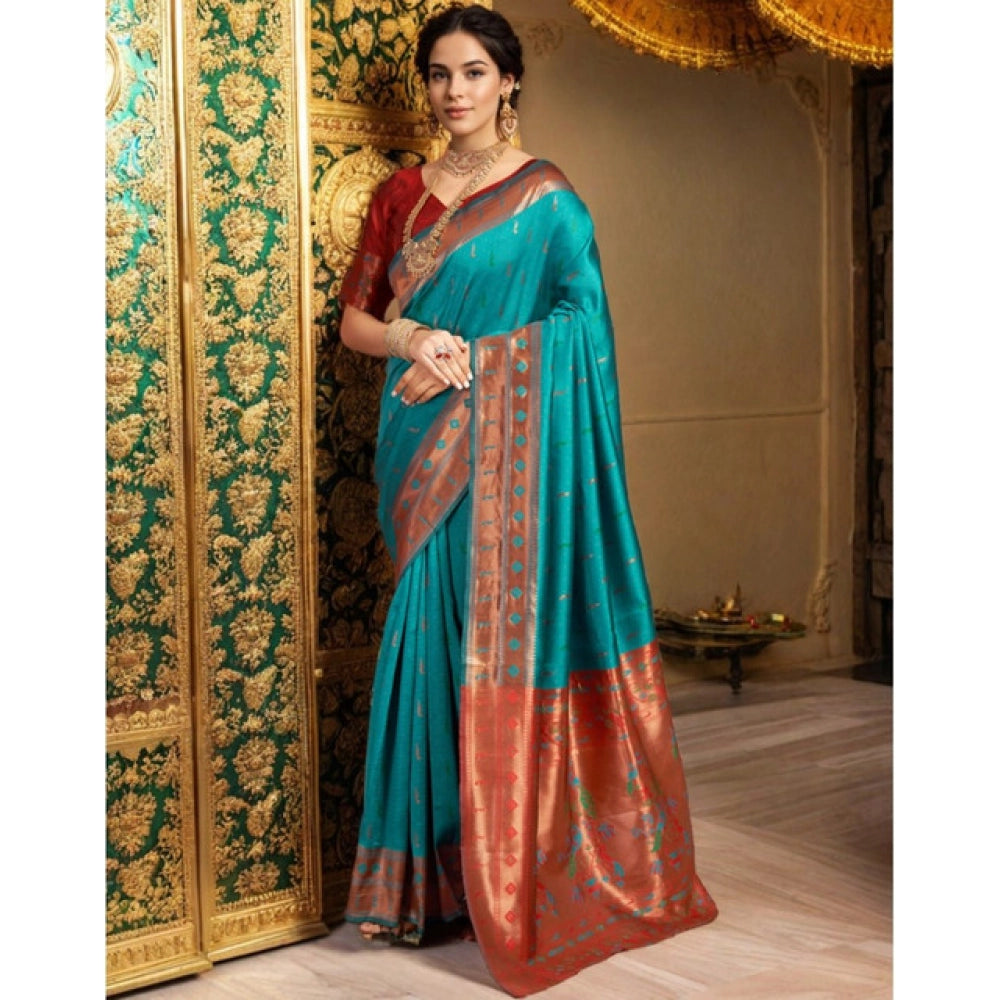 Generic Women's Silk Blend Zari Woven Saree With Unstitched Blouse 5.5Mtr (Rama)