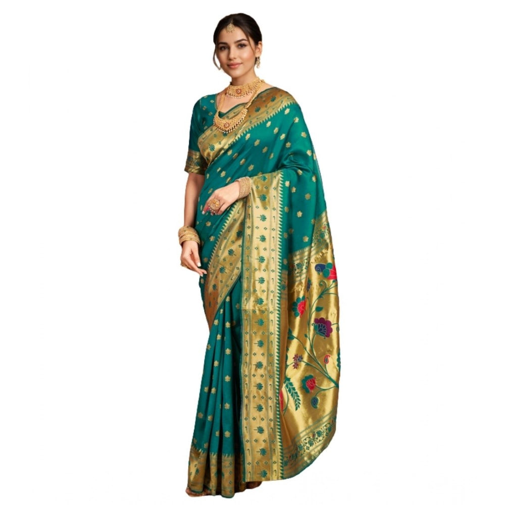 Generic Women's Silk Blend Woven Saree With Unstitched Blouse 5.5Mtr (Green)