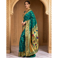 Generic Women's Silk Blend Woven Saree With Unstitched Blouse 5.5Mtr (Green)
