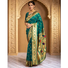 Generic Women's Silk Blend Woven Saree With Unstitched Blouse 5.5Mtr (Green)
