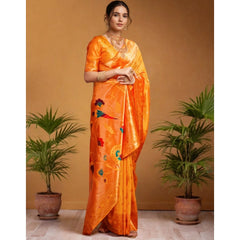 Generic Women's Silk Blend Woven Saree With Unstitched Blouse 5.5Mtr (Orange)