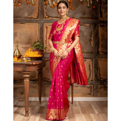 Generic Women's Silk Blend Woven Saree With Unstitched Blouse 5.5Mtr (Pink)