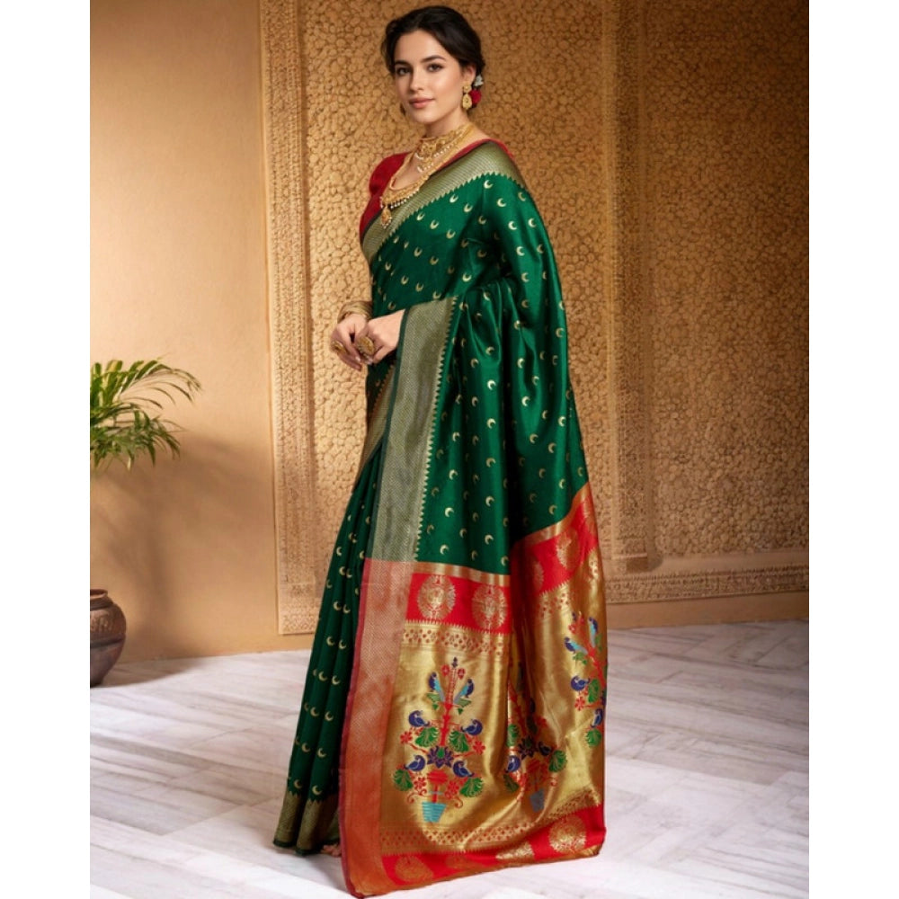 Generic Women's Silk Blend Zari Woven Saree With Unstitched Blouse 5.5Mtr (Green)