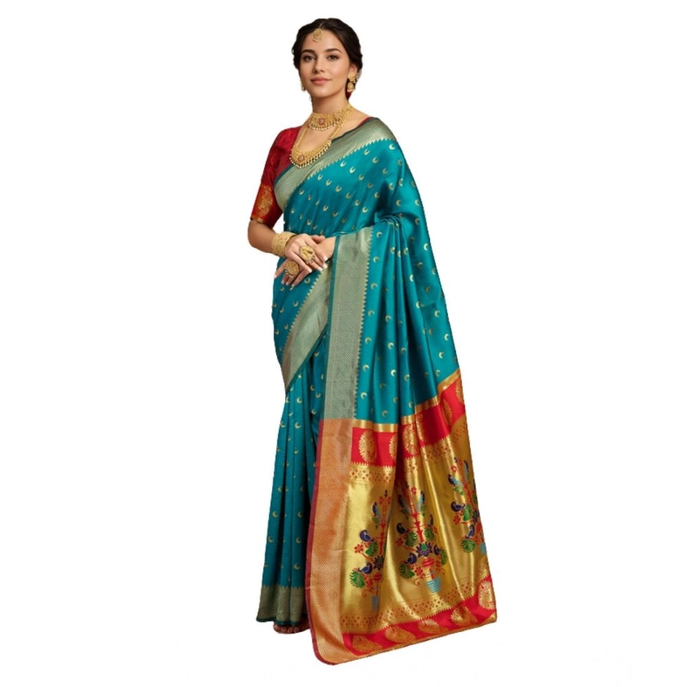 Generic Women's Silk Blend Zari Woven Saree With Unstitched Blouse 5.5Mtr (Rama)