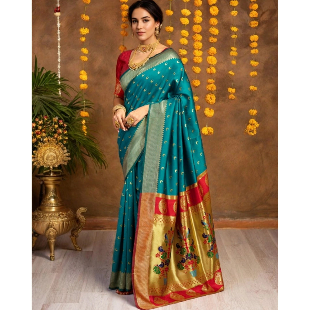 Generic Women's Silk Blend Zari Woven Saree With Unstitched Blouse 5.5Mtr (Rama)