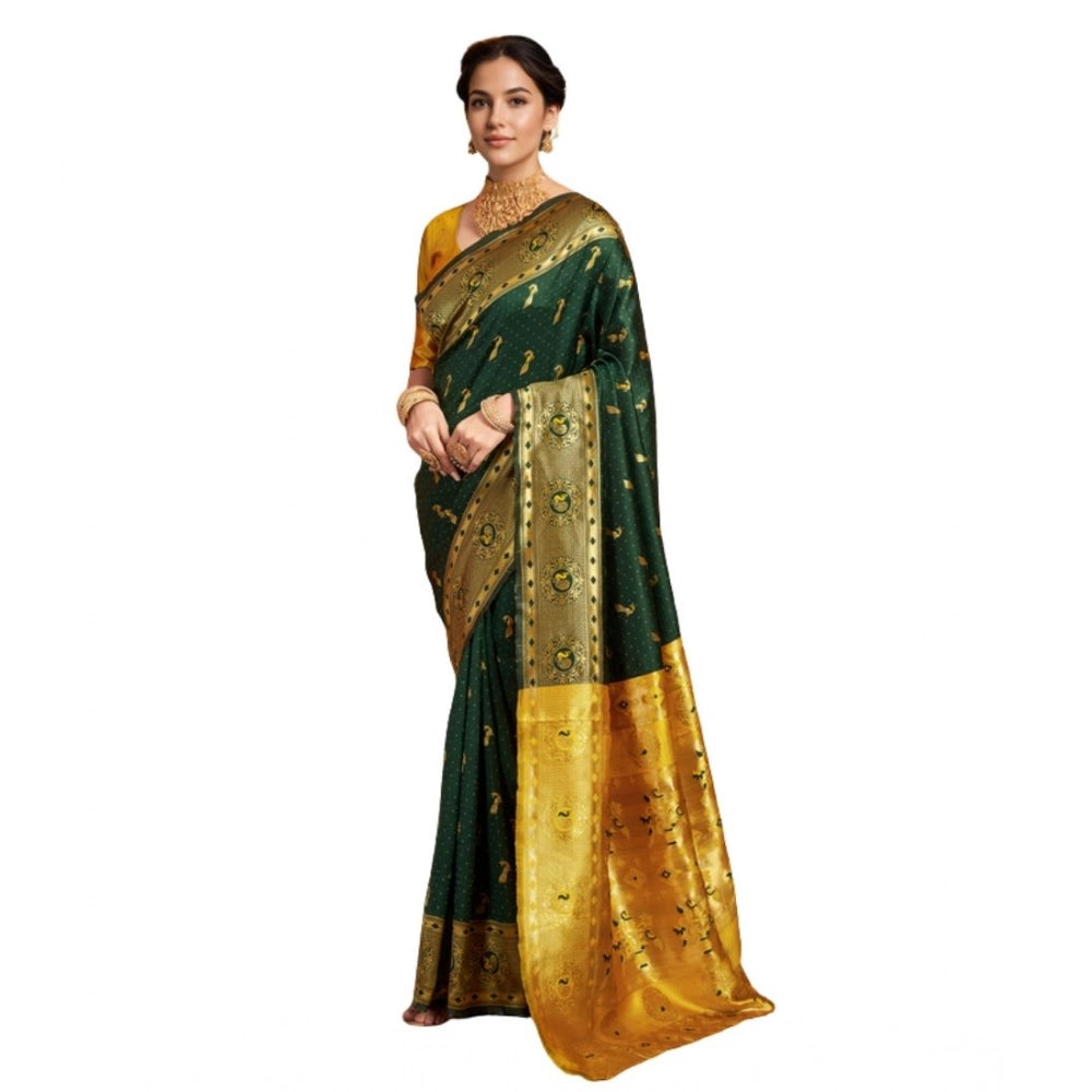 Generic Women's Silk Blend Zari Weaving Saree With Unstitched Blouse 5.5Mtr (Green (5))