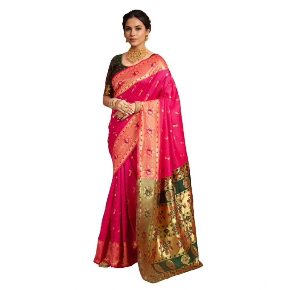 Generic Women's Silk Blend Zari Weaving Saree With Unstitched Blouse 5.5Mtr (Pink)