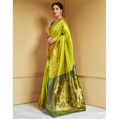 Generic Women's Silk Blend Zari Weaving Saree With Unstitched Blouse 5.5Mtr (Lime-Green)
