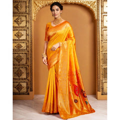 Generic Women's Silk Blend Zari Weaving Saree With Unstitched Blouse 5.5Mtr (Mustard)
