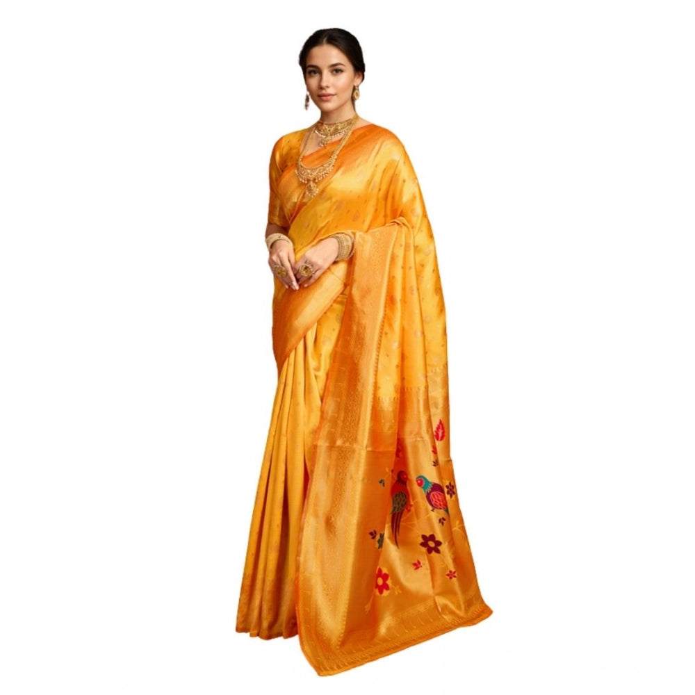 Generic Women's Silk Blend Zari Weaving Saree With Unstitched Blouse 5.5Mtr (Mustard)