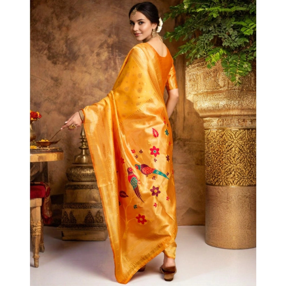 Generic Women's Silk Blend Zari Weaving Saree With Unstitched Blouse 5.5Mtr (Mustard)