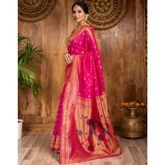 Generic Women's Silk Blend Zari Weaving Saree With Unstitched Blouse 5.5Mtr (Pink)