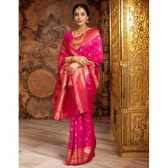 Generic Women's Silk Blend Zari Weaving Saree With Unstitched Blouse 5.5Mtr (Pink)