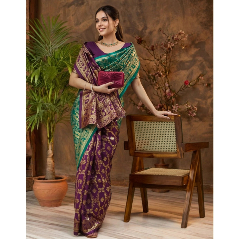 Generic Women's Silk Blend Zari Weaving Saree With Unstitched Blouse 5.5Mtr (Light Green)