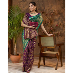 Generic Women's Silk Blend Zari Weaving Saree With Unstitched Blouse 5.5Mtr (Light Green)