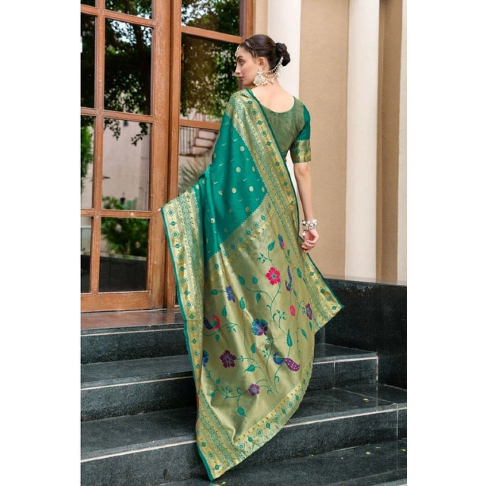 Generic Women's Silk Blend Paithani Weaving Saree With Unstitched Blouse 5.5Mtr (Green)