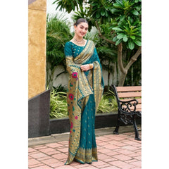 Generic Women's Silk Blend Paithani Weaving Saree With Unstitched Blouse 5.5Mtr (Teal)