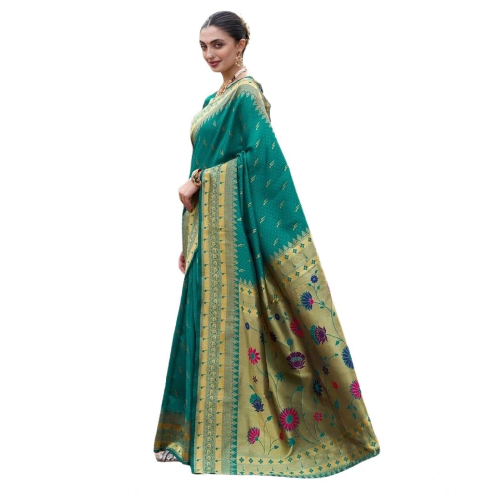 Generic Women's Silk Blend Zari Woven Saree With Unstitched Blouse 5.5Mtr (Teal)