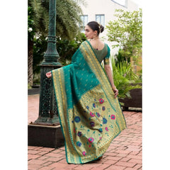 Generic Women's Silk Blend Zari Woven Saree With Unstitched Blouse 5.5Mtr (Teal)