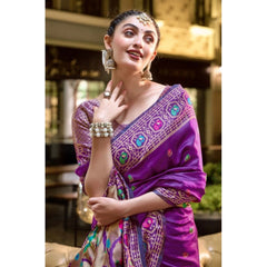 Generic Women's Silk Blend Paithani Weaving Saree With Unstitched Blouse 5.5Mtr (Purple)