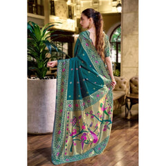 Generic Women's Silk Blend Paithani Weaving Saree With Unstitched Blouse 5.5Mtr (Teal)