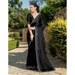 Generic Women's Rangoli Diamond Weaving - Stone Work Saree With Unstitched Blouse 5.5Mtr (Black)