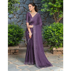 Generic Women's Rangoli Diamond Weaving - Stone Work Saree With Unstitched Blouse 5.5Mtr (Lavender)
