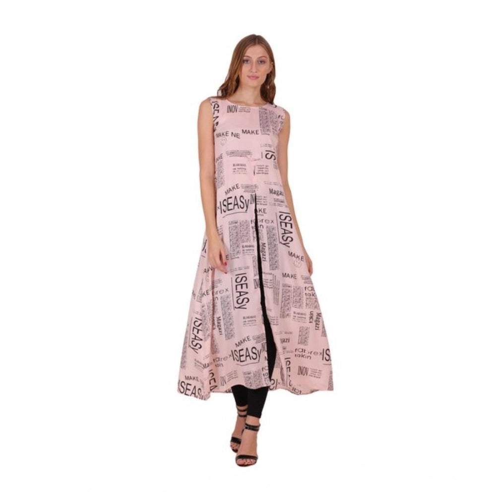 Generic Women's Casual Crepe Sleeveless Slit Dress (Light Pink)
