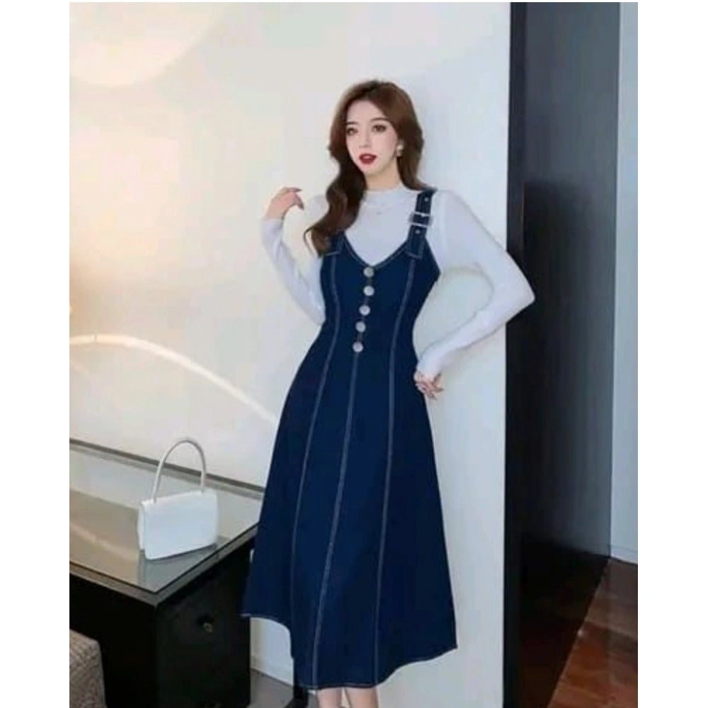 Generic Women's Casual Denim Sleeveless Dress (Blue)