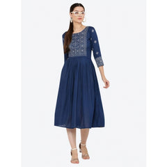 Generic Women's Casual Rayon 3-4th Sleeves Kurti (Blue)
