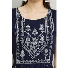 Generic Women's Casual Rayon Sleeveless Kurti (Blue)