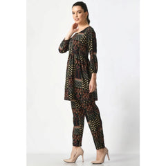 Generic Women's Casual Crepe 3-4th Sleeves Cord Set (Black)