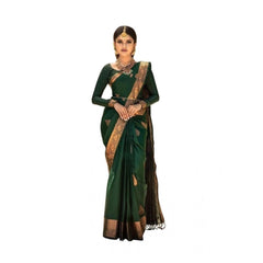 Generic Women's Soft Lichi Silk Printed Saree With Unstitched Blouse 5.5Mtr (Green)