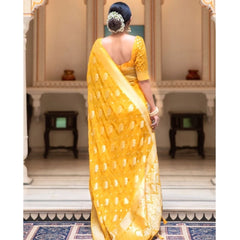 Generic Women's Soft Lichi Silk Printed Saree With Unstitched Blouse 5.5Mtr (Yellow)