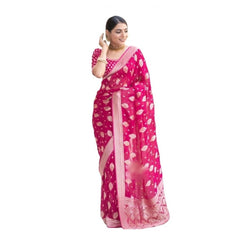 Generic Women's Soft Lichi Silk Printed Saree With Unstitched Blouse 5.5Mtr (Pink)