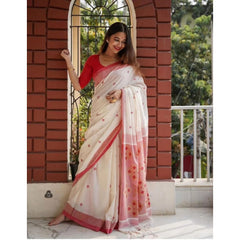 Generic Women's Soft Lilan Printed Saree With Unstitched Blouse 5.5Mtr (White)