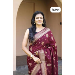Generic Women's Soft Lichi Silk Printed Saree With Unstitched Blouse 5.5Mtr (Wine)