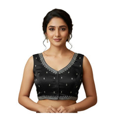 Generic Women's Zimmi Choo Sequin Work V-Neck Padded Blouse (Black 38 Ready (Self Alterable 36–40)