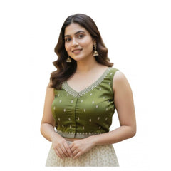 Generic Women's Zimmi Choo Sequin Work V-Neck Padded Blouse (Olive 38 Ready (Self Alterable 36–40)