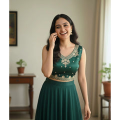 Generic Women's Zimmi Choo Embroidered V-Neck Padded Blouse (Green 38 Ready (Self Alterable 36–40)
