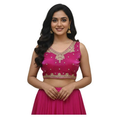Generic Women's Zimmi Choo Embroidered V-Neck Padded Blouse (Pink 38 Ready (Self Alterable 36–40)