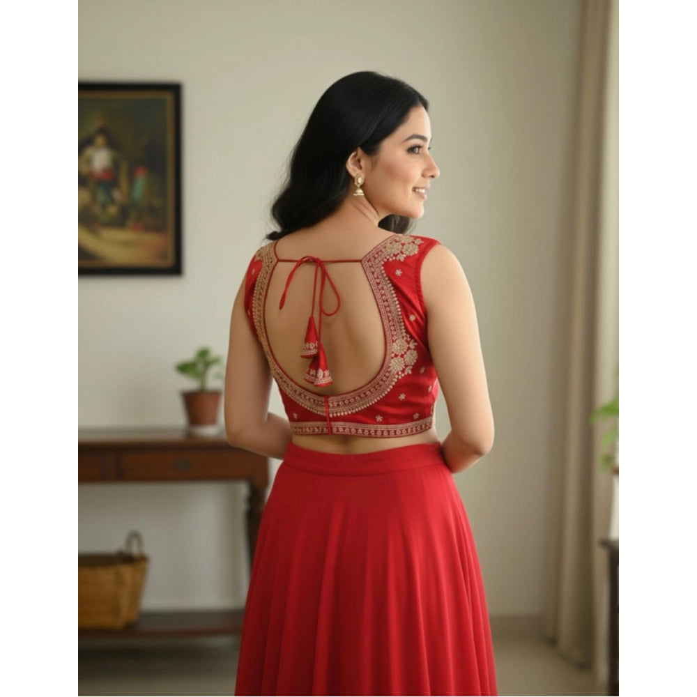 Generic Women's Zimmi Choo Embroidered V-Neck Padded Blouse (Red 38 Ready (Self Alterable 36–40)