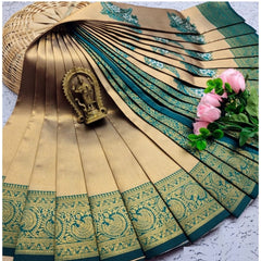 Generic Women's Soft Silk Printed Saree With Unstitched Blouse 5.5Mtr (Gold)