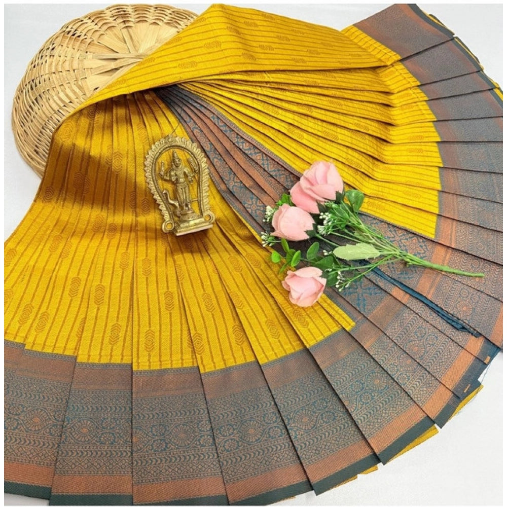 Generic Women's Soft Silk Printed Saree With Unstitched Blouse 5.5Mtr (Golden Yellow)