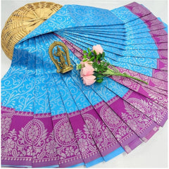 Generic Women's Soft Silk Printed Saree With Unstitched Blouse 5.5Mtr (Sky Blue)