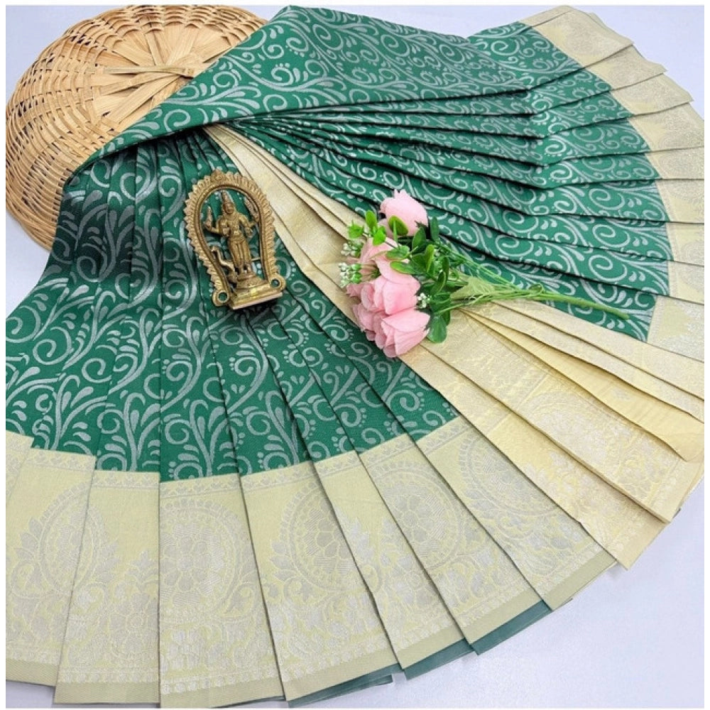 Generic Women's Soft Silk Printed Saree With Unstitched Blouse 5.5Mtr (Green)