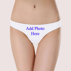 Custom Photo- White Low Waist Cotton Thong Panty