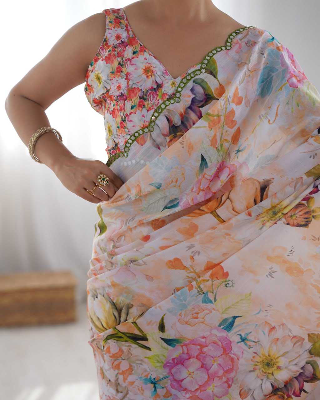 KSA Chinon KESH595 22 Sarees Wholesale Fancy Sarees Printed Sarees Cutwork Saree Mirror Work Saree Manufacturer