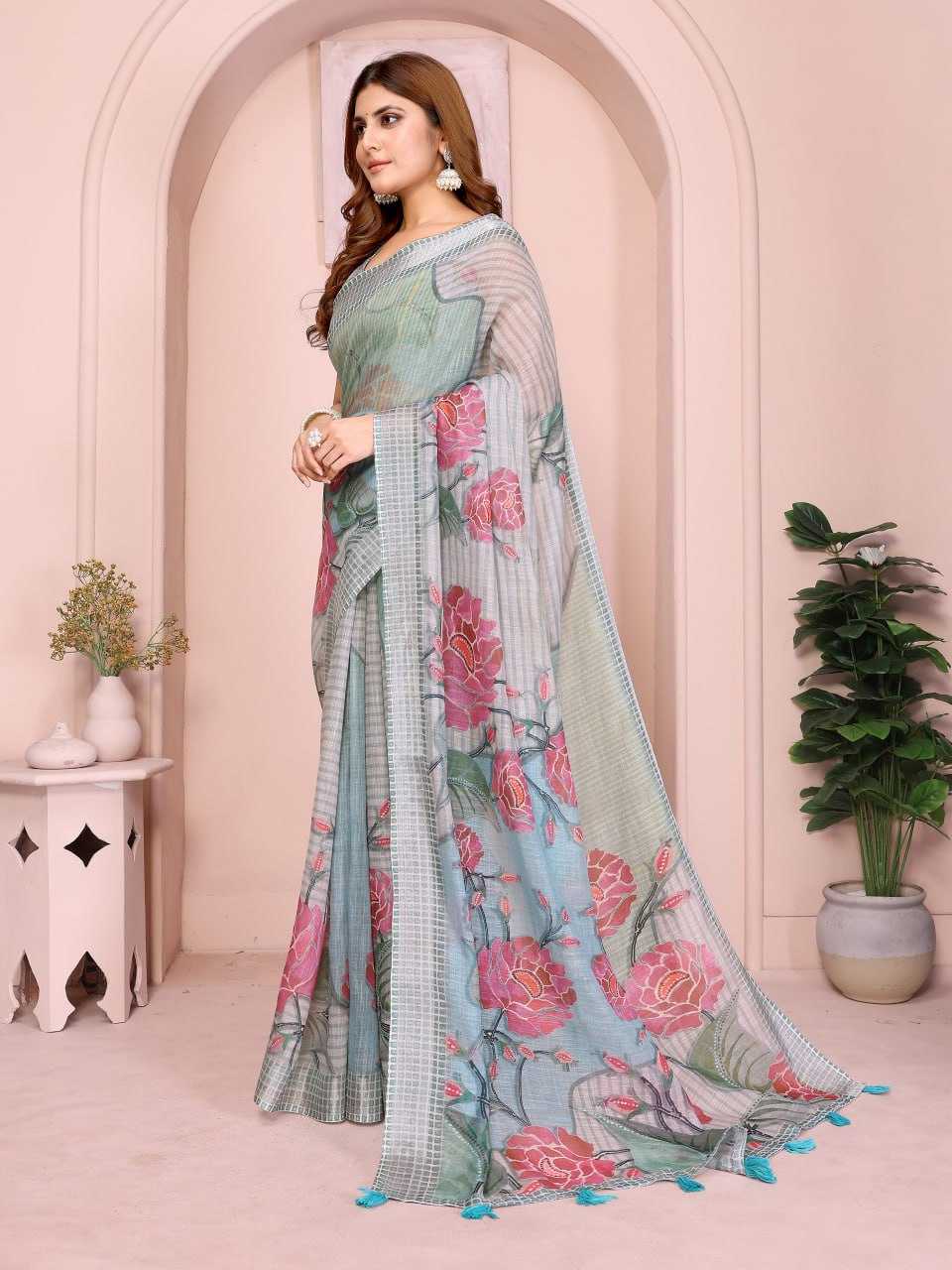 Ynf Cotton KESH553 114 Sarees Wholesale Cotton Linen Sarees Floral Sarees Printed Cotton Saree Manufacturer